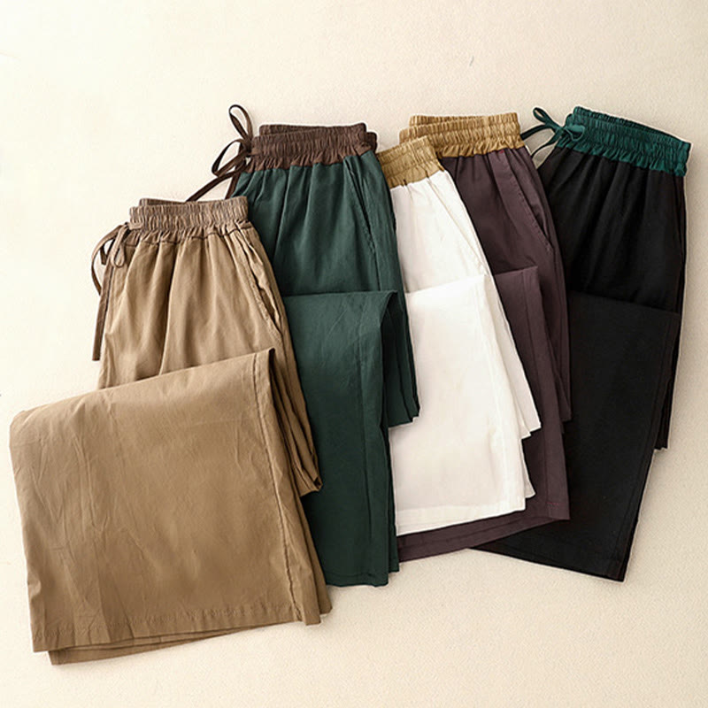 Buddha Stones Artistic Color Contrast Drawstring Women's Wide Leg Pants With Pockets - image 24