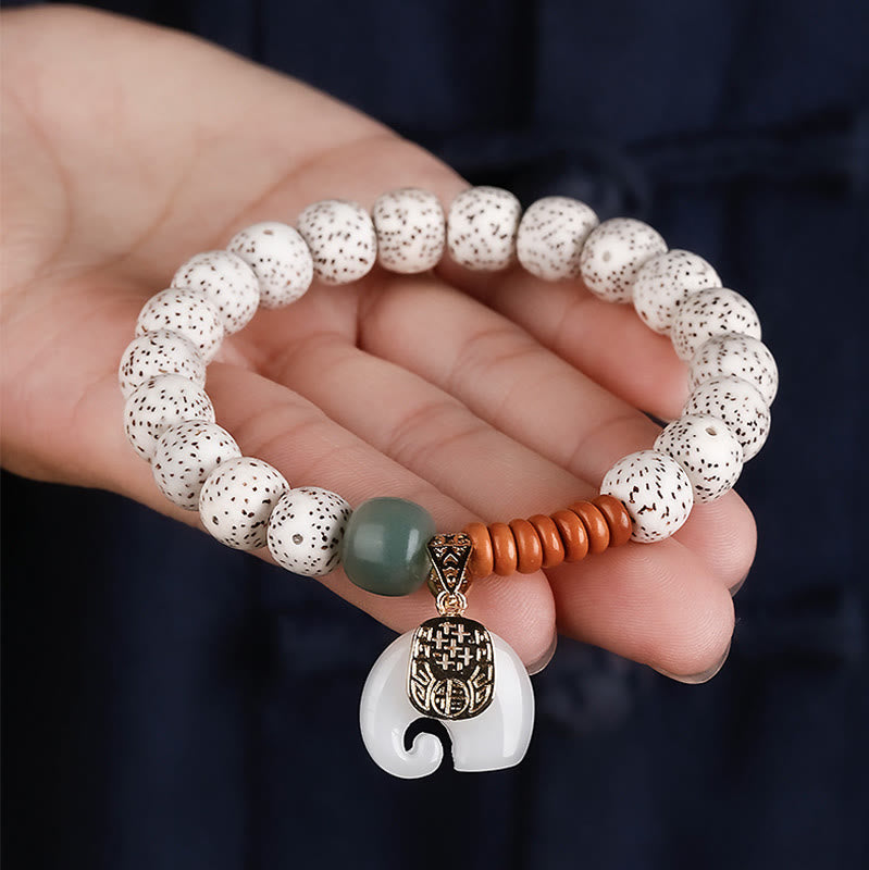 Buddha Stones Hand PolishedStar Moon Bodhi Seed Elephant Pattern Inner Peace Bracelet - image 9