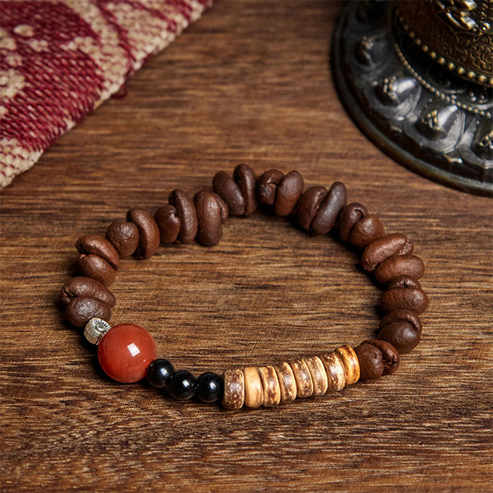Buddha Stones Natural Coffee Beans Red Agate Coconut Shell Beads Bracelet - image 2