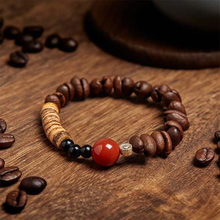 Buddha Stones Natural Coffee Beans Red Agate Coconut Shell Beads Bracelet - Coffee Bean(Wrist Circumference: 16cm) - image 1