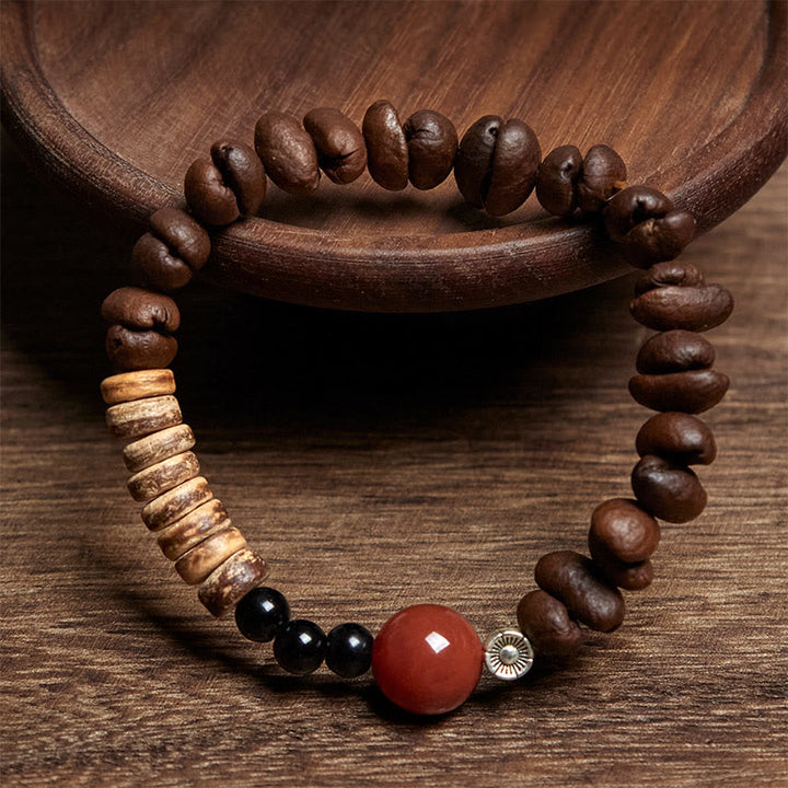 Buddha Stones Natural Coffee Beans Red Agate Coconut Shell Beads Bracelet - image 3