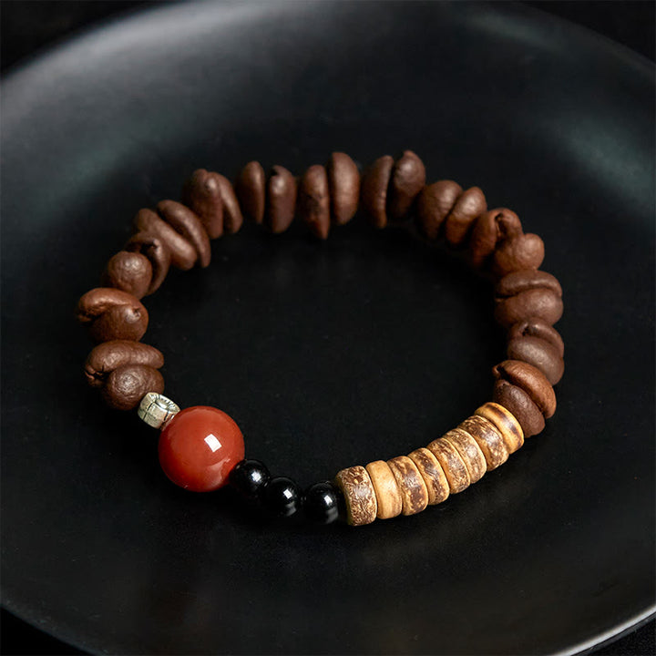 Buddha Stones Natural Coffee Beans Red Agate Coconut Shell Beads Bracelet - image 4