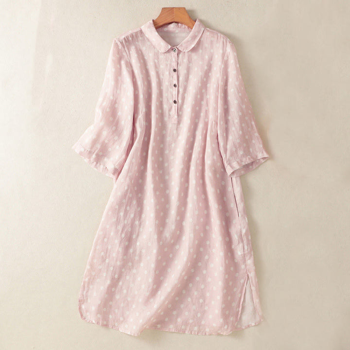 Buddha Stones Spring Polka Dot Button Stand Collar Polyester Midi Dress With Pockets - Pink - US14,UK/AU18,EU46 (2XL) - image 9