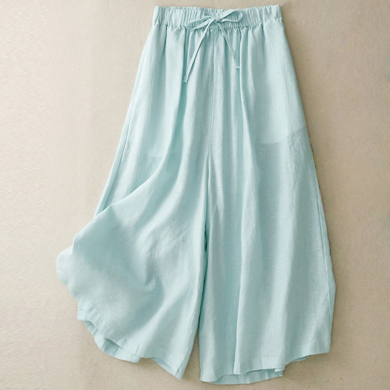 Buddha Stones Summer Elastic Waist Women's Capri Cropped Wide Leg Pants With Pockets - PaleTurquoise - US14,UK/AU18,EU46 (3XL) - image 1