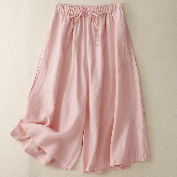 Buddha Stones Summer Elastic Waist Women's Capri Cropped Wide Leg Pants With Pockets - LightPink - US14,UK/AU18,EU46 (3XL) - image 7