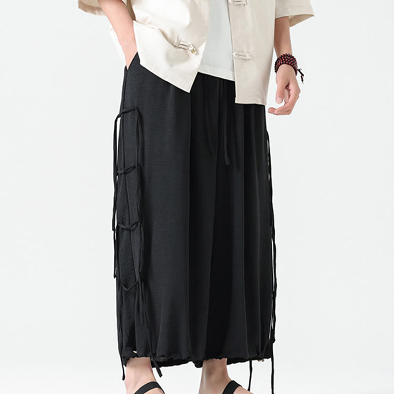 Buddha Stones Casual Loose Lanyard Design Waist Rope Men's 7-8 Length Spandex Pants With Pockets - image 10