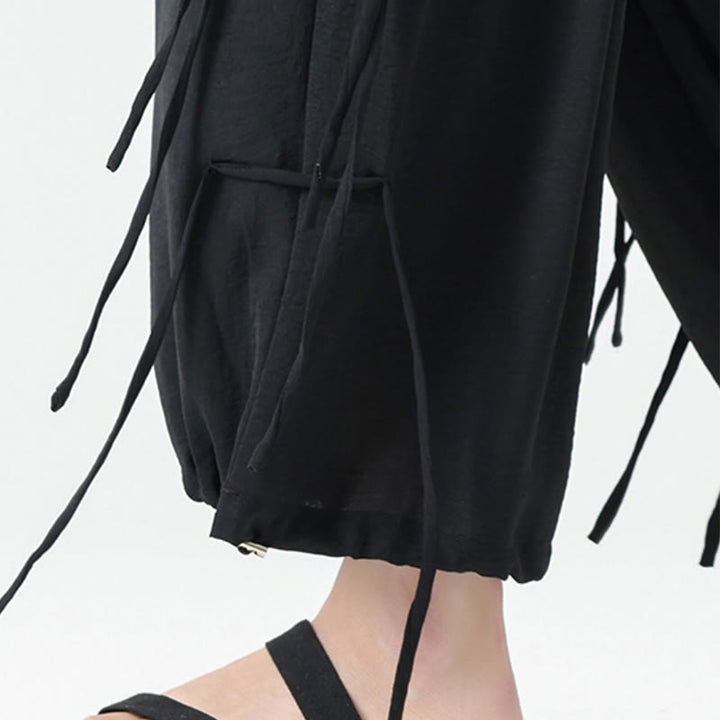 Buddha Stones Casual Loose Lanyard Design Waist Rope Men's 7-8 Length Spandex Pants With Pockets - image 13