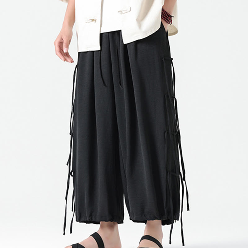 Buddha Stones Casual Loose Lanyard Design Waist Rope Men's 7-8 Length Spandex Pants With Pockets - image 2