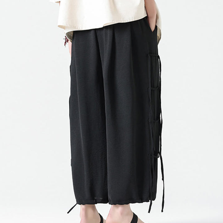 Buddha Stones Casual Loose Lanyard Design Waist Rope Men's 7-8 Length Spandex Pants With Pockets - image 5