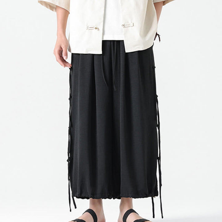 Buddha Stones Casual Loose Lanyard Design Waist Rope Men's 7-8 Length Spandex Pants With Pockets - image 6