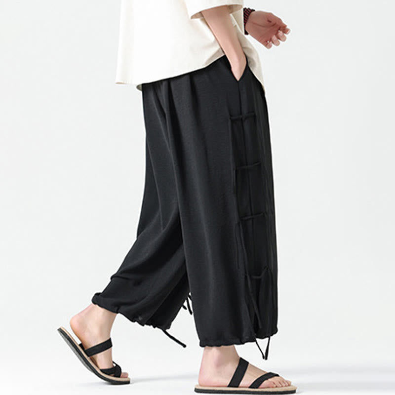 Buddha Stones Casual Loose Lanyard Design Waist Rope Men's 7-8 Length Spandex Pants With Pockets - image 4