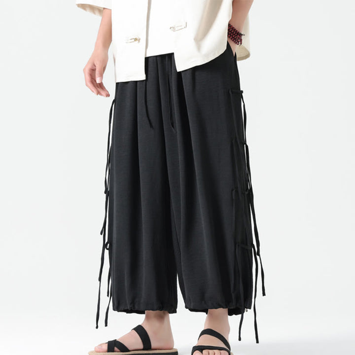 Buddha Stones Casual Loose Lanyard Design Waist Rope Men's 7-8 Length Spandex Pants With Pockets - image 7