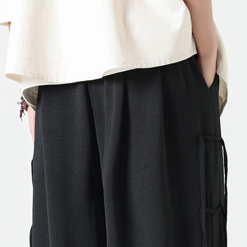 Buddha Stones Casual Loose Lanyard Design Waist Rope Men's 7-8 Length Spandex Pants With Pockets - image 9