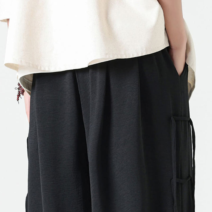 Buddha Stones Casual Loose Lanyard Design Waist Rope Men's 7-8 Length Spandex Pants With Pockets - image 9