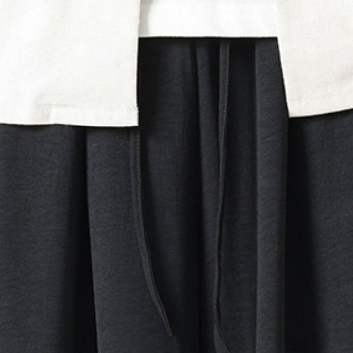 Buddha Stones Casual Loose Lanyard Design Waist Rope Men's 7-8 Length Spandex Pants With Pockets - image 8