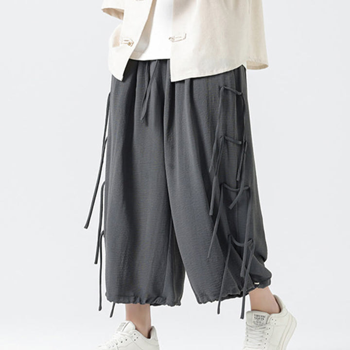 Buddha Stones Casual Loose Lanyard Design Waist Rope Men's 7-8 Length Spandex Pants With Pockets - DimGray - US/UK/AU46,EU56 (5XL) - image 15