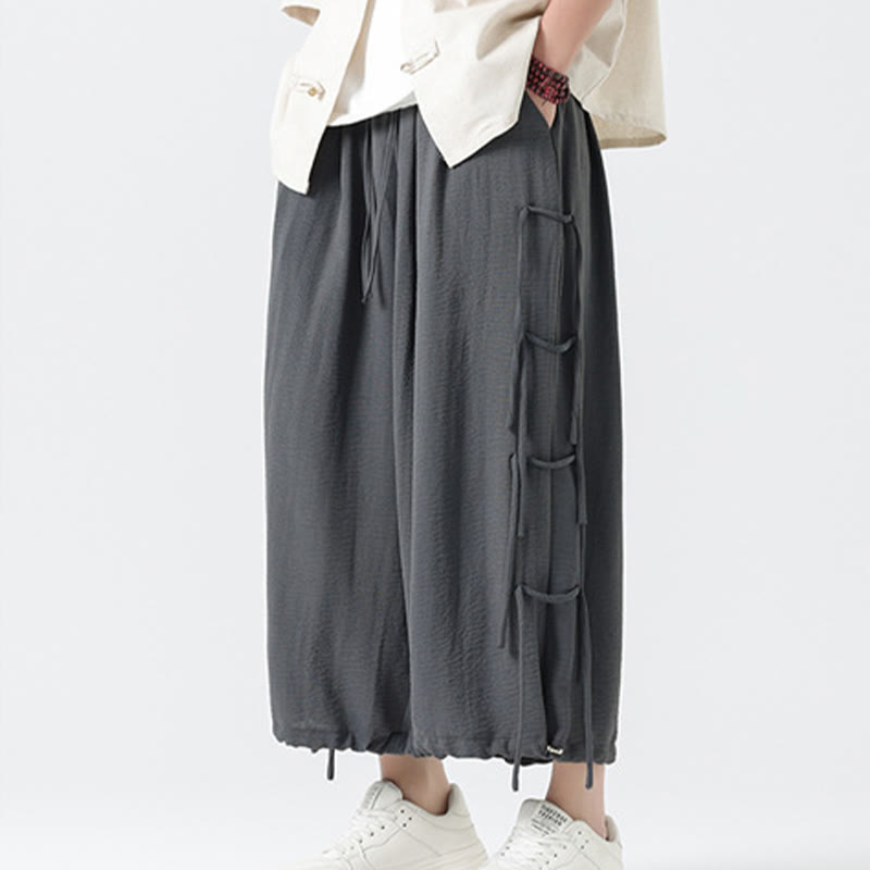 Buddha Stones Casual Loose Lanyard Design Waist Rope Men's 7-8 Length Spandex Pants With Pockets - image 18