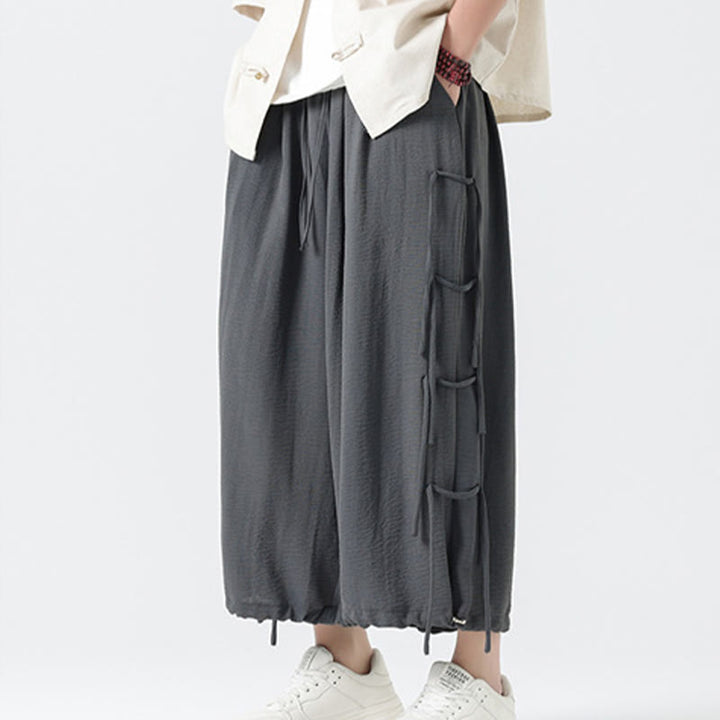 Buddha Stones Casual Loose Lanyard Design Waist Rope Men's 7-8 Length Spandex Pants With Pockets - image 18