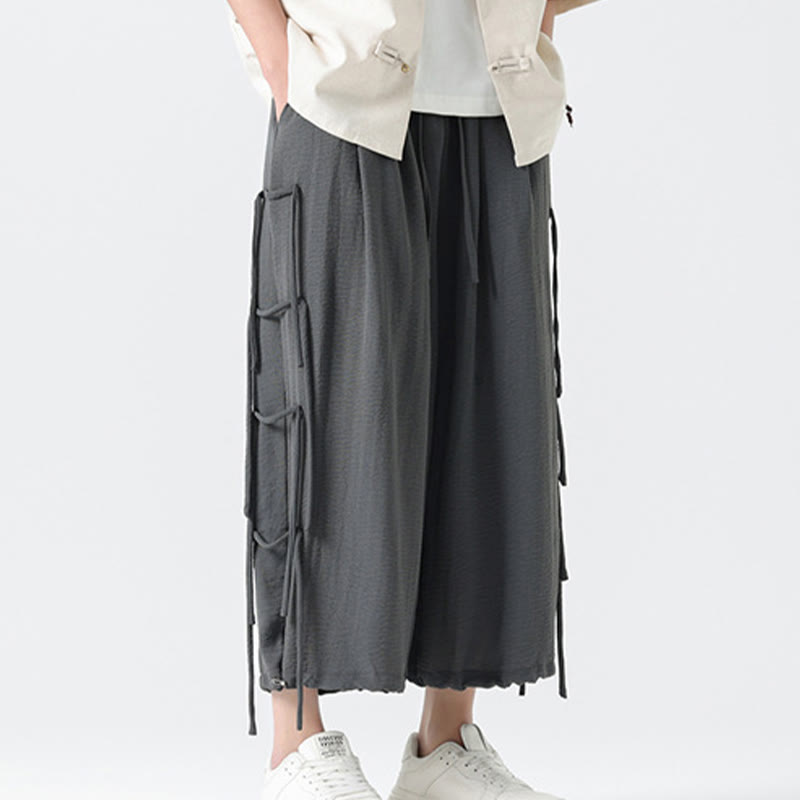 Buddha Stones Casual Loose Lanyard Design Waist Rope Men's 7-8 Length Spandex Pants With Pockets - image 17