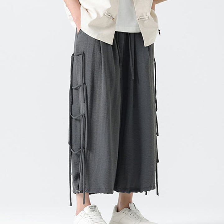 Buddha Stones Casual Loose Lanyard Design Waist Rope Men's 7-8 Length Spandex Pants With Pockets - image 17