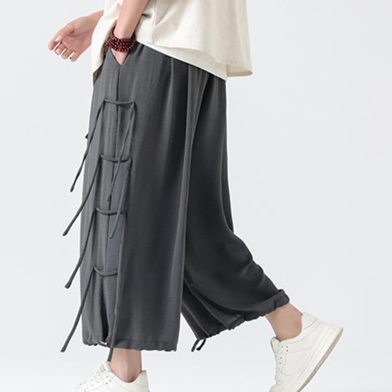 Buddha Stones Casual Loose Lanyard Design Waist Rope Men's 7-8 Length Spandex Pants With Pockets - image 16