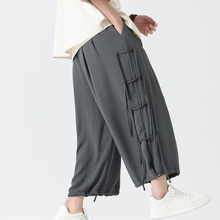 Buddha Stones Casual Loose Lanyard Design Waist Rope Men's 7-8 Length Spandex Pants With Pockets - image 20