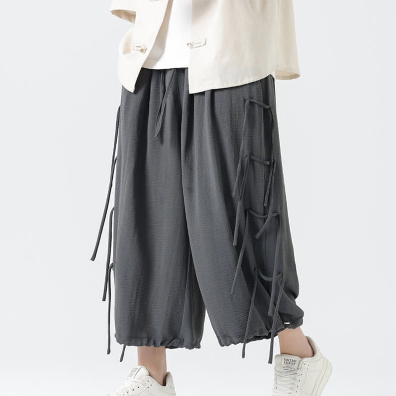 Buddha Stones Casual Loose Lanyard Design Waist Rope Men's 7-8 Length Spandex Pants With Pockets - image 22