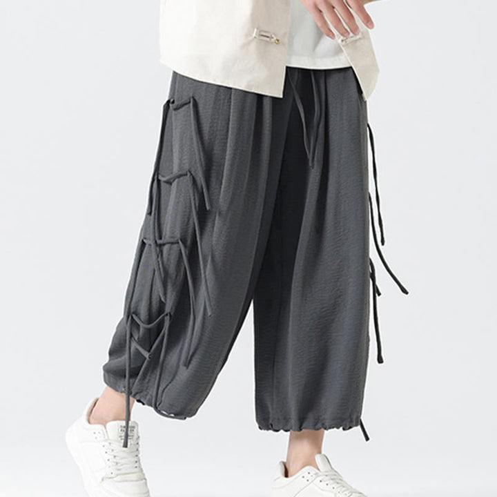 Buddha Stones Casual Loose Lanyard Design Waist Rope Men's 7-8 Length Spandex Pants With Pockets - image 21