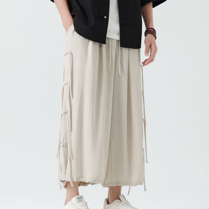 Buddha Stones Casual Loose Lanyard Design Waist Rope Men's 7-8 Length Spandex Pants With Pockets - image 30