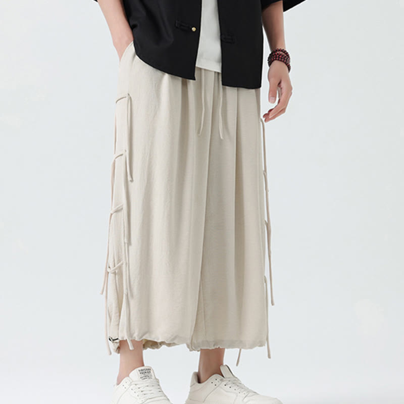 Buddha Stones Casual Loose Lanyard Design Waist Rope Men's 7-8 Length Spandex Pants With Pockets - image 28