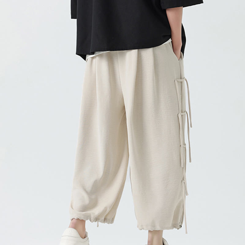 Buddha Stones Casual Loose Lanyard Design Waist Rope Men's 7-8 Length Spandex Pants With Pockets - image 24