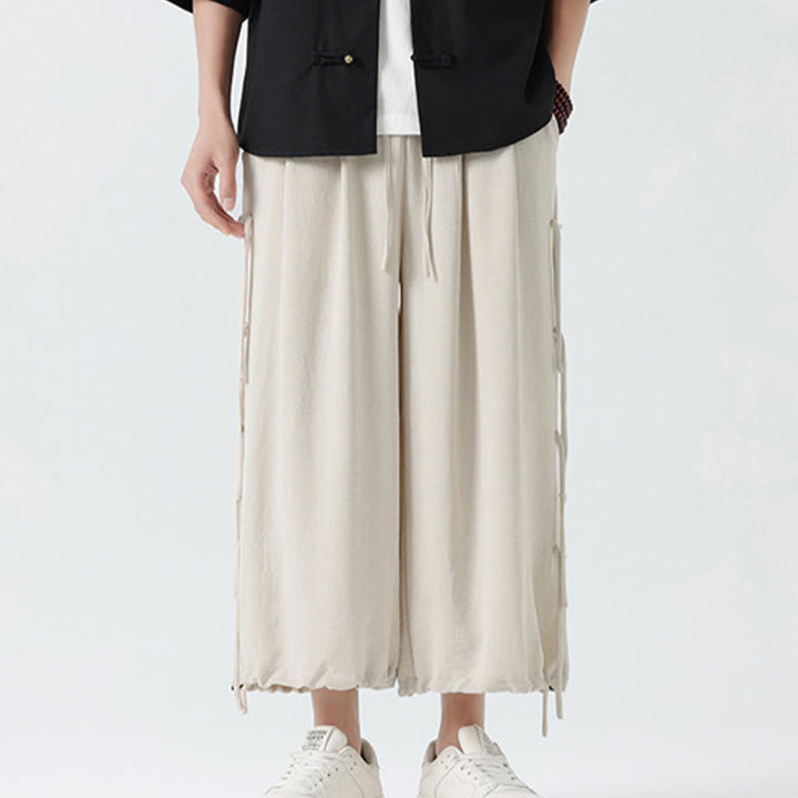 Buddha Stones Casual Loose Lanyard Design Waist Rope Men's 7-8 Length Spandex Pants With Pockets - image 27