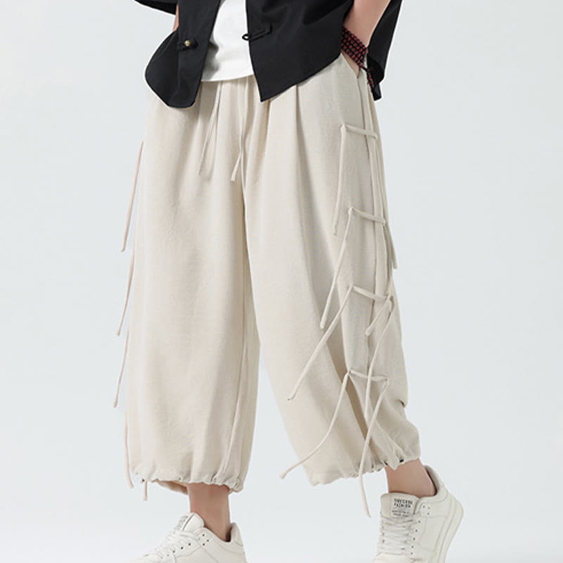 Buddha Stones Casual Loose Lanyard Design Waist Rope Men's 7-8 Length Spandex Pants With Pockets - Beige - US/UK/AU46,EU56 (5XL) - image 23