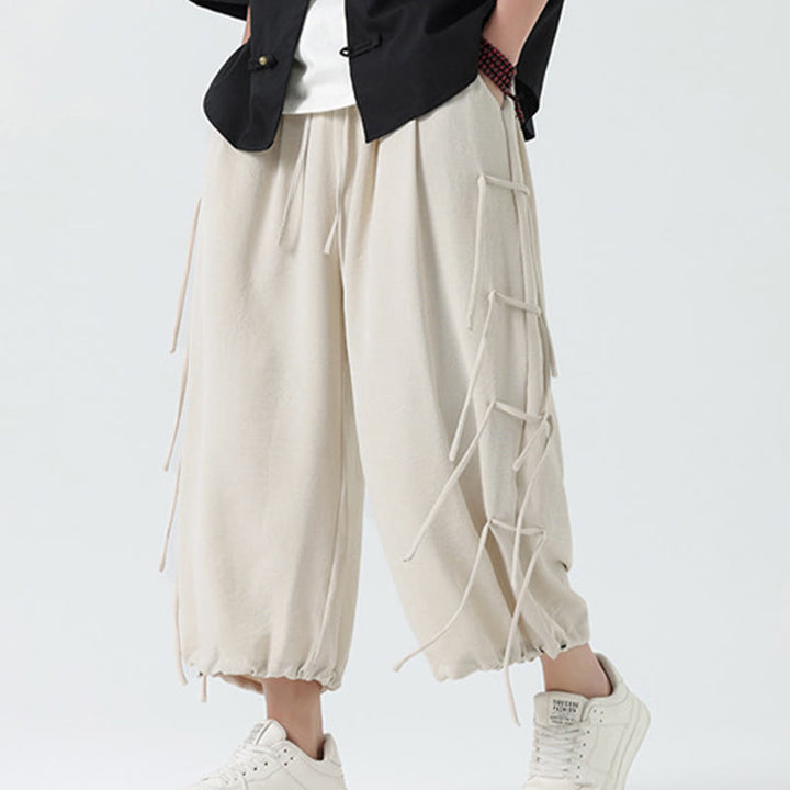 Buddha Stones Casual Loose Lanyard Design Waist Rope Men's 7-8 Length Spandex Pants With Pockets - Beige - US/UK/AU46,EU56 (5XL) - image 23