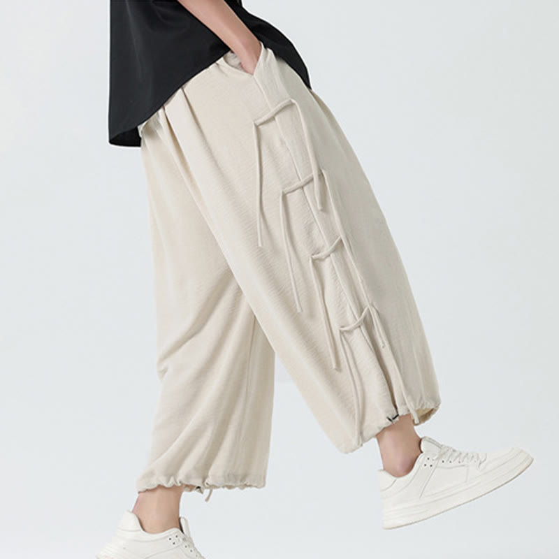 Buddha Stones Casual Loose Lanyard Design Waist Rope Men's 7-8 Length Spandex Pants With Pockets - image 31