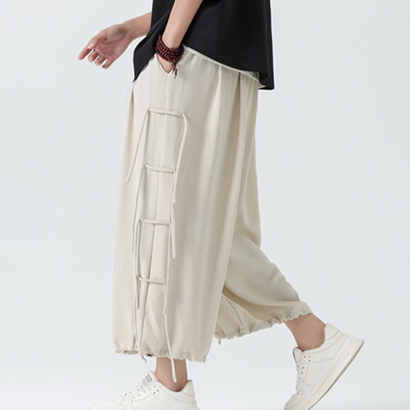 Buddha Stones Casual Loose Lanyard Design Waist Rope Men's 7-8 Length Spandex Pants With Pockets - image 25