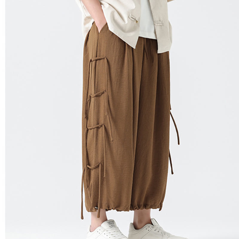 Buddha Stones Casual Loose Lanyard Design Waist Rope Men's 7-8 Length Spandex Pants With Pockets - image 35