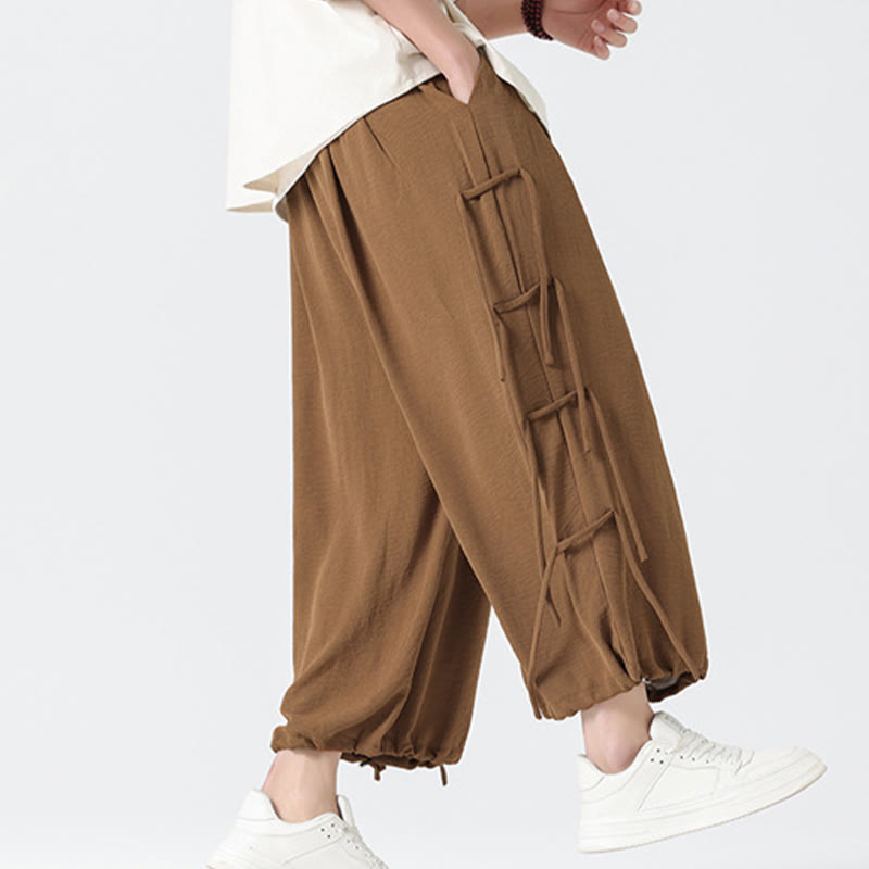 Buddha Stones Casual Loose Lanyard Design Waist Rope Men's 7-8 Length Spandex Pants With Pockets - image 34