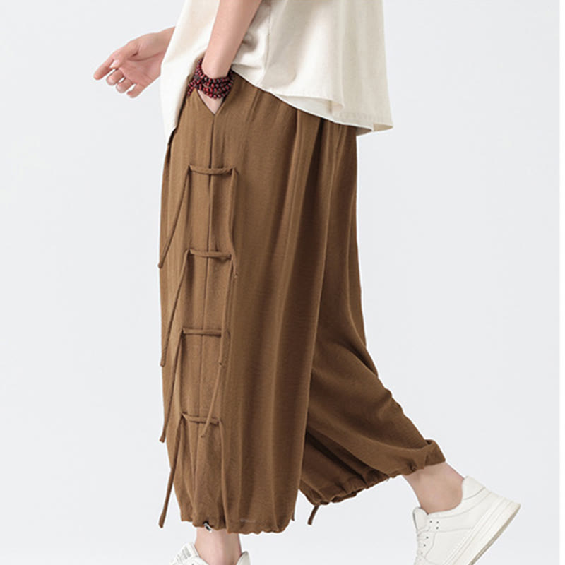 Buddha Stones Casual Loose Lanyard Design Waist Rope Men's 7-8 Length Spandex Pants With Pockets - image 39