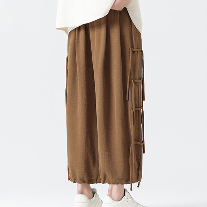 Buddha Stones Casual Loose Lanyard Design Waist Rope Men's 7-8 Length Spandex Pants With Pockets - image 36