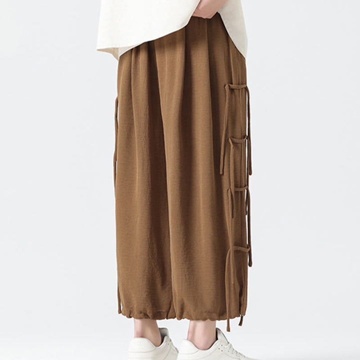 Buddha Stones Casual Loose Lanyard Design Waist Rope Men's 7-8 Length Spandex Pants With Pockets - image 36