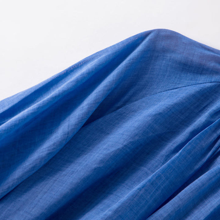 Buddha Stones Plain Drawstring Three Quarter Puff Sleeve Cotton Linen Midi Dress With Pockets - image 7