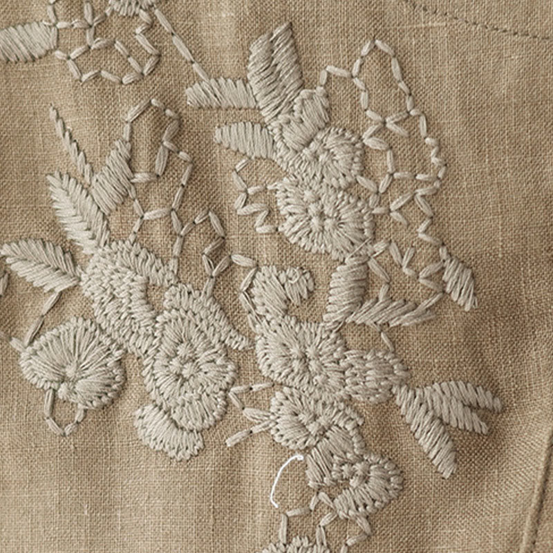 Buddha Stones Vintage Embroidery Three Quarter Sleeve Cotton Linen Midi Dress With Pockets - image 8