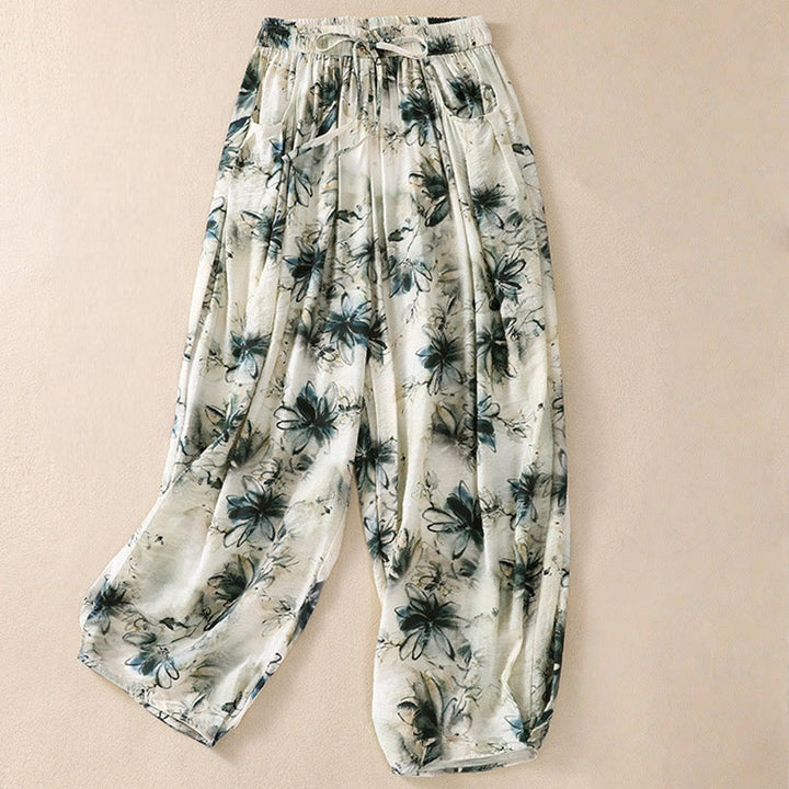 Buddha Stones Casual Flower Prints Design Women's Polyester 7-8 Length Pants With Pockets - SeaGreen - US12,UK/AU16,EU44 (2XL) - image 0