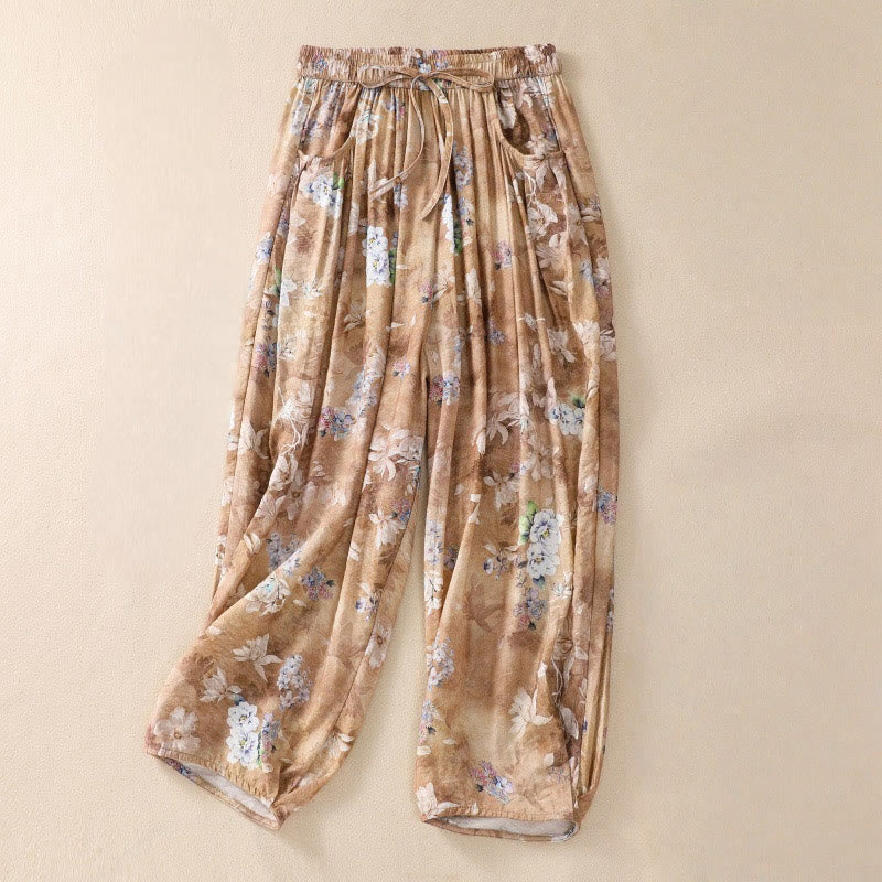 Buddha Stones Casual Flower Prints Design Women's Polyester 7-8 Length Pants With Pockets - PeachPuff - US12,UK/AU16,EU44 (2XL) - image 15