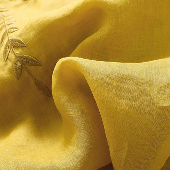 Buddha Stones Embroidery Leaves Women's Cotton Linen Half Sleeve T-shirt - image 7