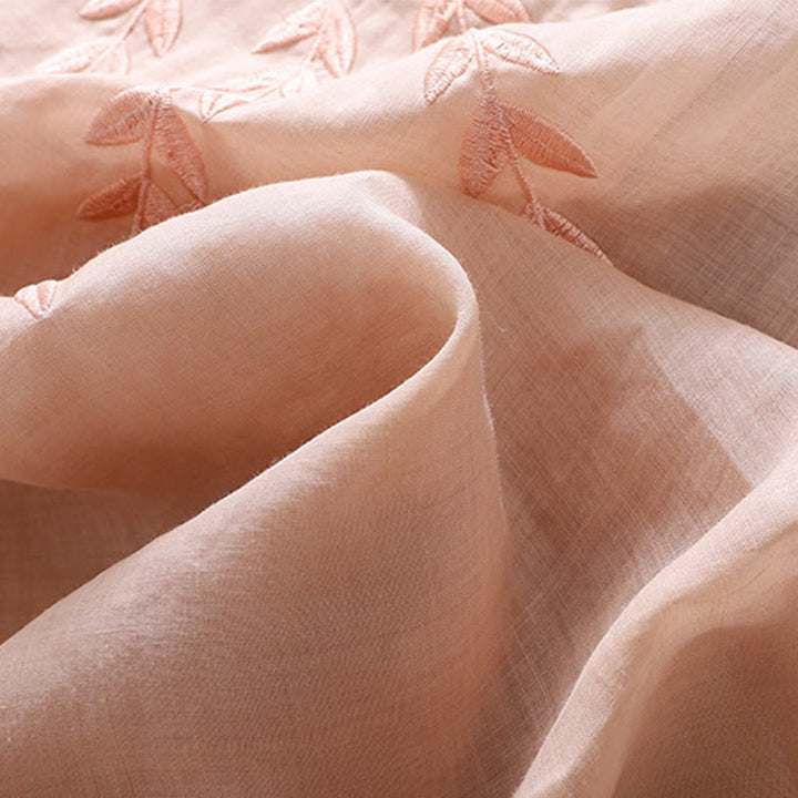 Buddha Stones Embroidery Leaves Women's Cotton Linen Half Sleeve T-shirt - image 21