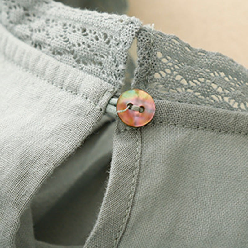 Buddha Stones Plain Lantern Sleeves Women's Cotton Shirt - image 8