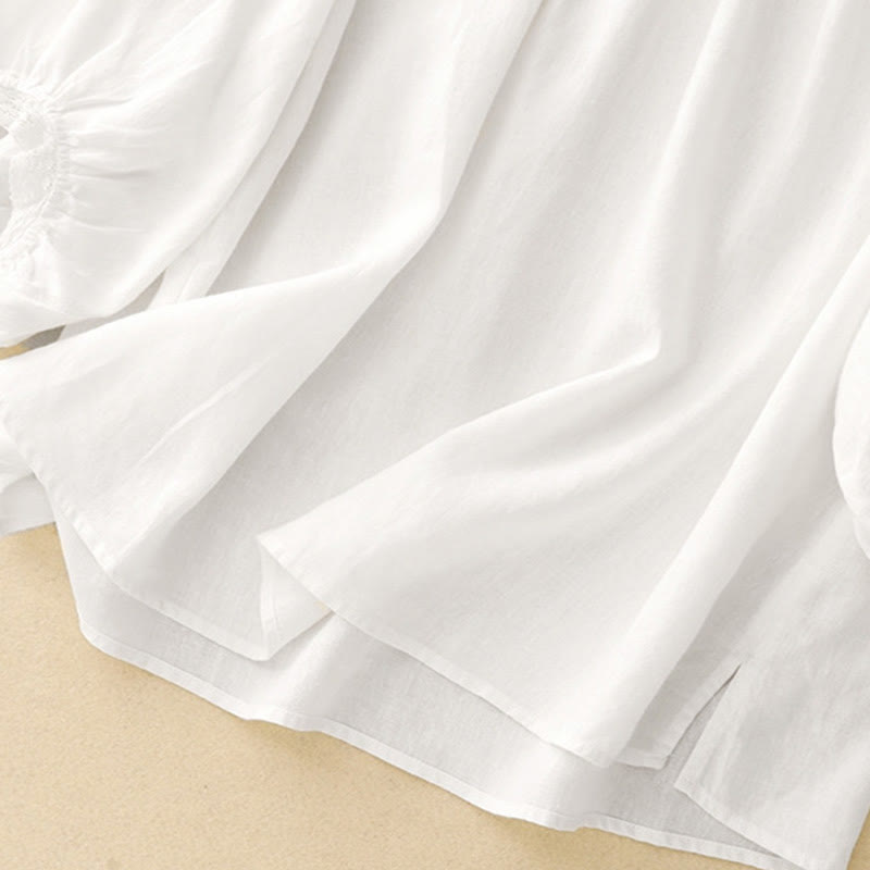 Buddha Stones Plain Lantern Sleeves Women's Cotton Shirt - image 15