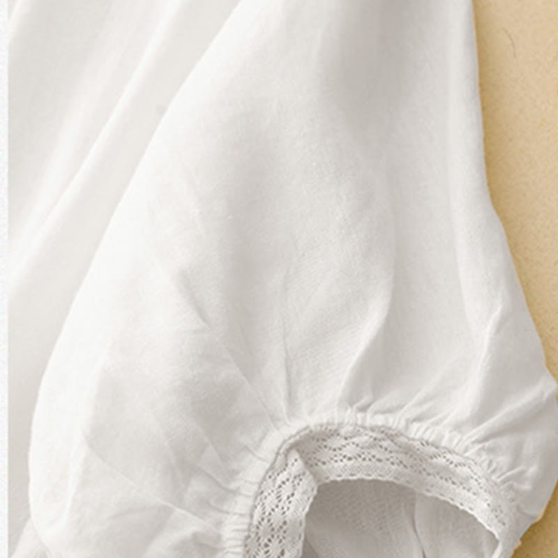 Buddha Stones Plain Lantern Sleeves Women's Cotton Shirt - image 13